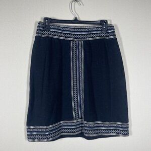 J Jill Women's Black Blue Embroidered Pull-On Skirt Small Stretch!
